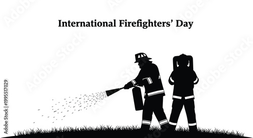 International firefighters in action on International Firefighters' Day with a hose