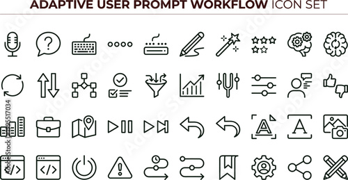 Adaptive user prompt workflow outline icon set featuring interaction controls customization interface vector collection for dashboards interfaces presentations applications platforms