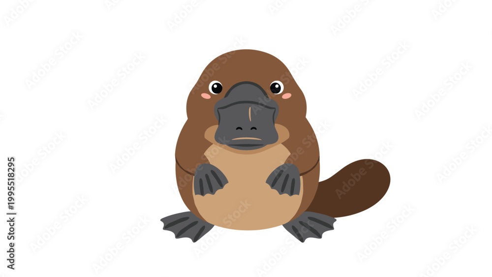 Obraz premium An adorable cartoon platypus with its distinctive duck-bill and webbed feet, sitting cutely, perfect for children's educational content.