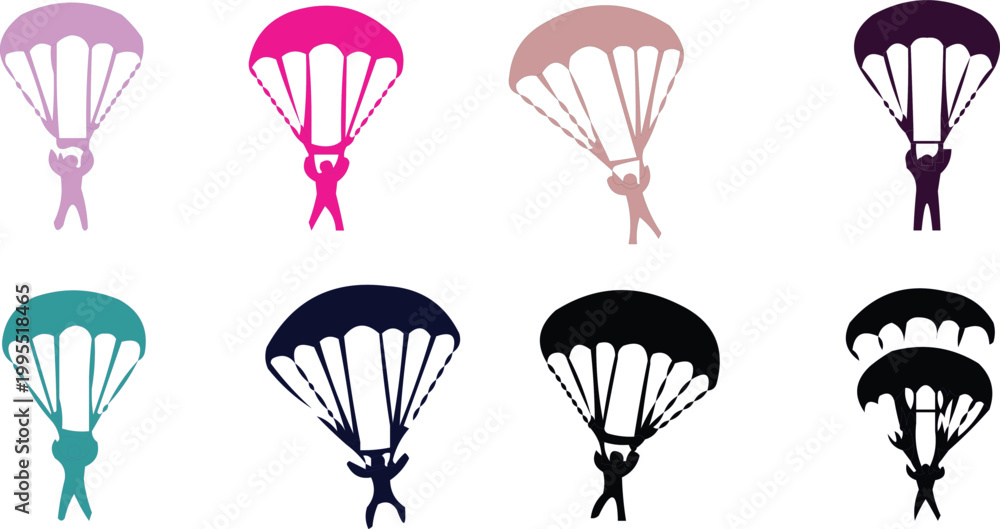 Fototapeta premium Vector illustration set of colorful hot air balloons with baskets flying up into the sky for a fun travel adventure flight design