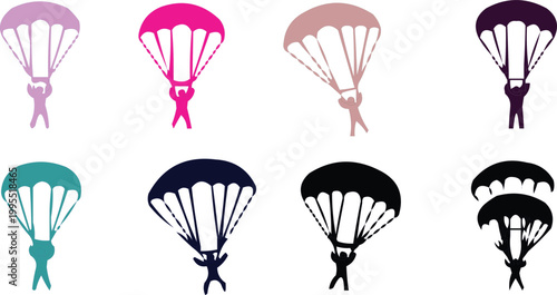 Vector illustration set of colorful hot air balloons with baskets flying up into the sky for a fun travel adventure flight design