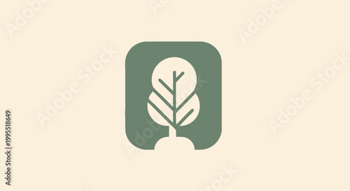 Minimalist Green Leaf Icon Design on a Light Background.