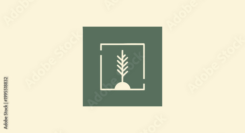 Minimalist Green Plant Icon on a Square with a Light Background.