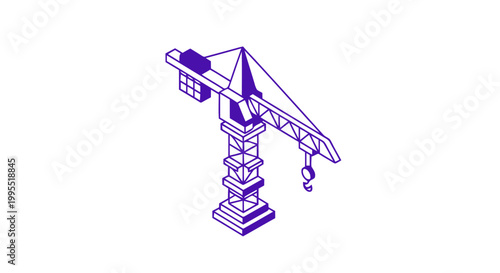 Isometric Illustration of a Construction Crane Isolated on White Background.