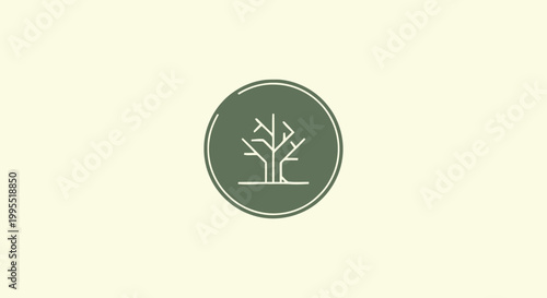 Minimalist Green Tree Icon Depicting Nature and Growth on Cream Background.