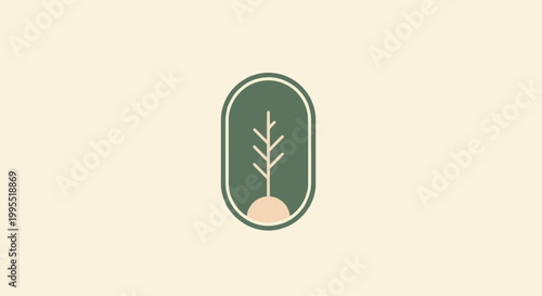 Minimalist Green Plant Icon on a Cream Background for Design.