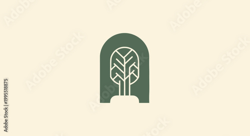 Minimalist Green Tree Logo Design on a Light Background.