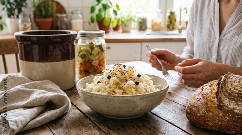Homemade Sourdough Bread and Bowl of Porridge.