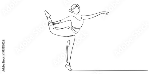 A beautiful woman dancing at a Teej festival. Teej one-line drawing, illustration of a young woman dancing beautifully. Dynamic dancing pose. Indian female performer. Teej festival celebration isolate