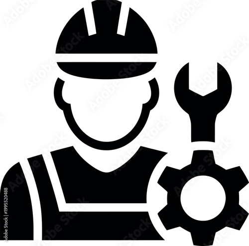 Construction worker icon with wrench and gear symbol