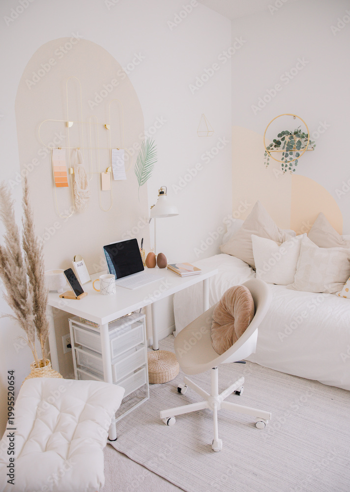 Obraz premium Bright Minimal Desk Setup With Lamp