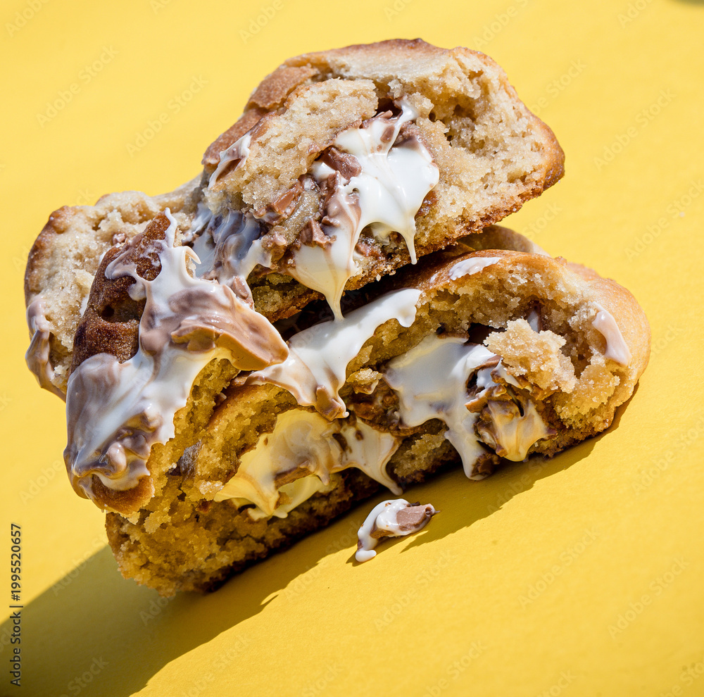 Fototapeta premium chocolate cookies melting on yellow background