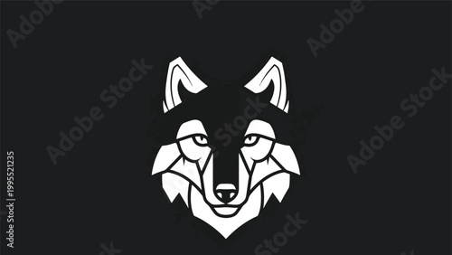 Geometric Wolf Head Silhouette on Black Background, Artistic Design.
