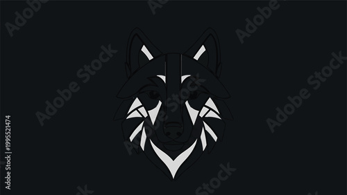 Geometric Wolf Head Silhouette on Dark Background, Artistic Design.