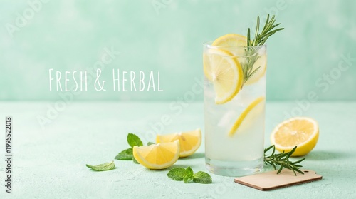 Refreshing Lemon Rosemary Infused Water With Mint.