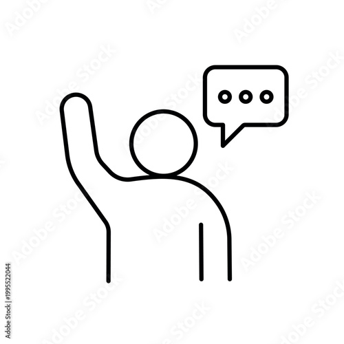 Картината върху платно A vector icon representing safe to speak up with person raising hand and speech