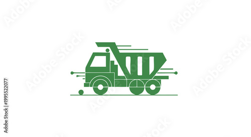 Green Dump Truck Silhouette on White Background for Transportation.