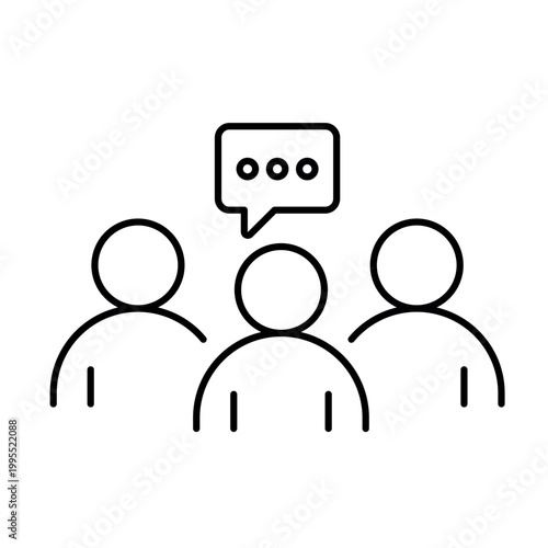 A vector icon representing inclusive discussion with group and speech bubble, created in line style with editable stroke