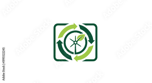 Green Recycling Symbol with Arrows and Leaf for Sustainability.