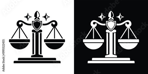 Balanced Scales Icon for Law and Legal Justice Symbol