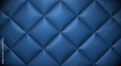 Elegant Dark Blue Quilted Background with Diamond Pattern Texture, Luxurious Upholstery Design for Abstract Surface Backdrop