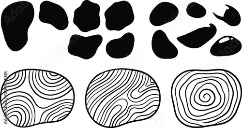 Abstract organic shapes and liquid blobs with topographic line patterns collection.