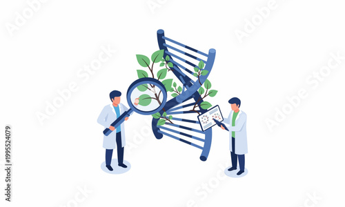 Scientists researching plant DNA structure for genetic modification and botanical study.