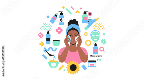 Fotografía Woman Applying Face Cream Skincare Routine.