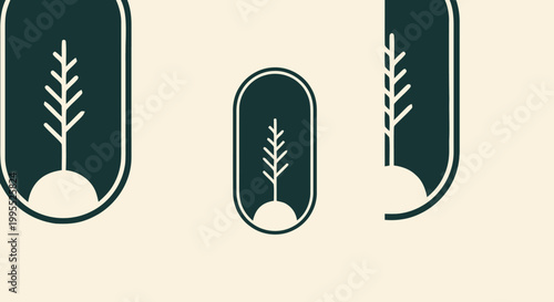 Minimalist Plant Icons in Dark Green with White Outlines.