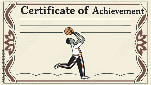 Basketball achievement certificate with sports player illustration