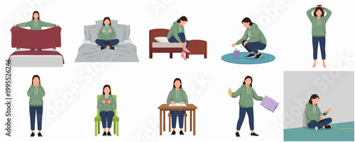 Flat Design Daily Life Activity Woman Illustration in Different Situation