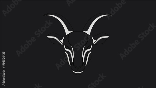 Minimalist Silhouette of a Goat Head Against a Black Background.