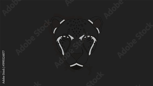 Minimalist Silhouette of a Majestic Lions Face on Black Background.