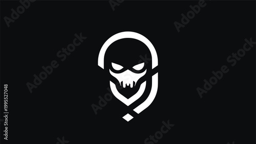 Minimalist Skull Logo Design on Black Background, Modern Graphic Art.