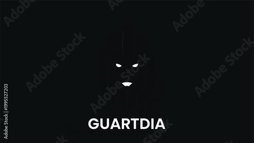 Minimalist Superhero Face with Glowing Eyes and Mouth on Black Background.
