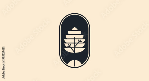Minimalist Tree Emblem in Oval Frame Depicting Natures Beauty.
