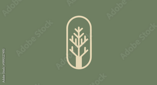 Minimalist Tree Emblem on Green Background - Natures Simple Beauty.