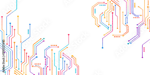 Abstract colorful vector background featuring a digital circuit board pattern with electronic lines and tech tree elements in a modern motherboard illustration design