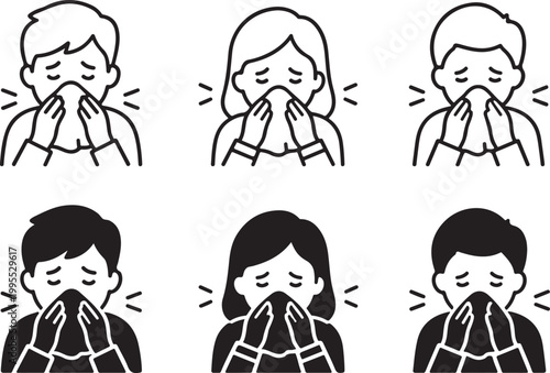 Allergy and Flu Symptom Icon – Healthcare Vector Design - Modern Illness Icon – Person Sneezing Line and Solid Style