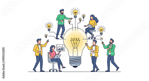 People around a light bulb idea.