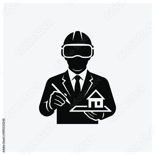 Real Estate Agent or Architect Silhouette with VR Goggles
