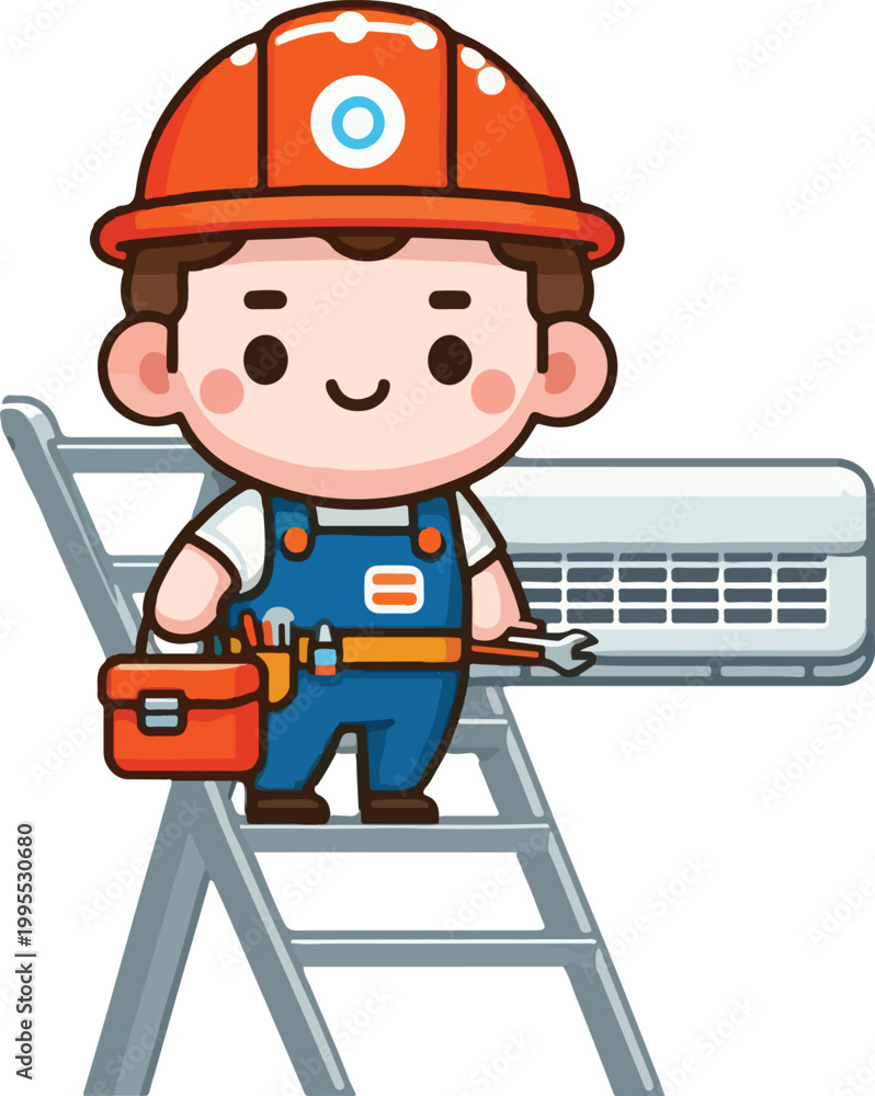 Fototapeta premium Kawaii AC Technician Character