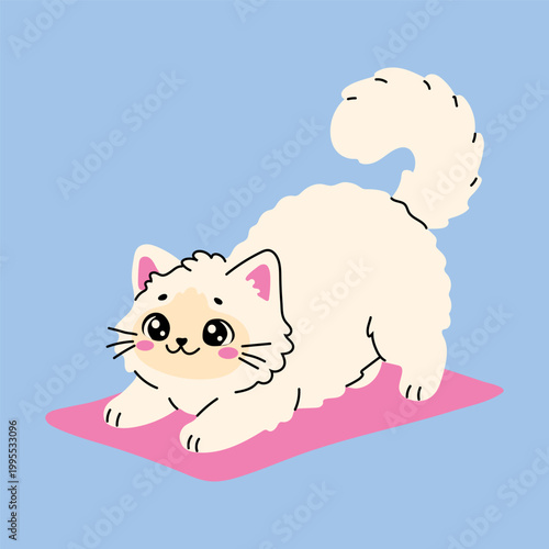 Cute Stretching Cat Illustration on a Pink Mat