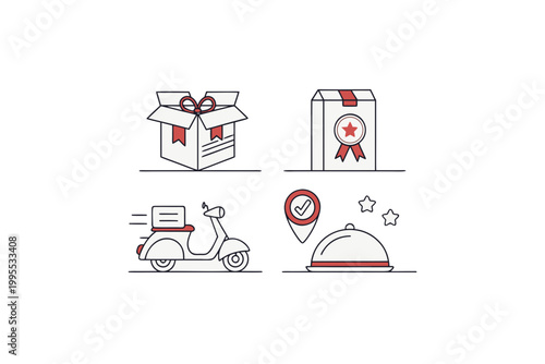 delivery system icons takeaway box scooter fast service