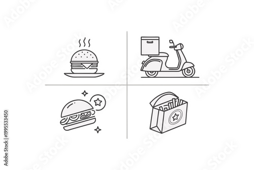food delivery icons burger plate delivery fast food