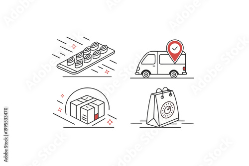 food delivery icons sushi plate delivery asian food