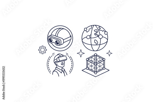 virtual world icons vr goggles wireframe