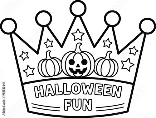 Halloween fun crown coloring page with pumpkins and stars