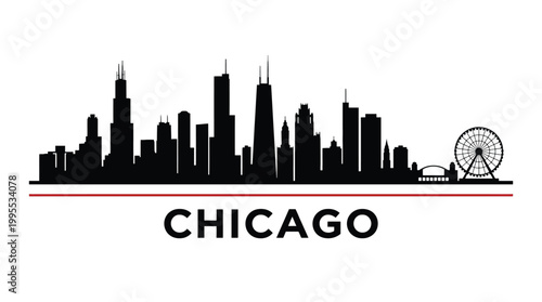 Tableau sur toile Chicago skyline silhouette with famous landmarks like willis tower and john hanc