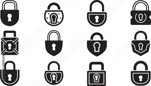 Collection of various padlock and shield icons